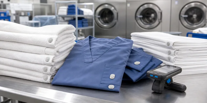 Washable RFID laundry tags on hotel linens and uniforms for procurement planning