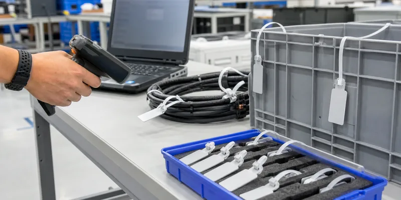 RFID cable tie tag samples scanned with a UHF reader before bulk order