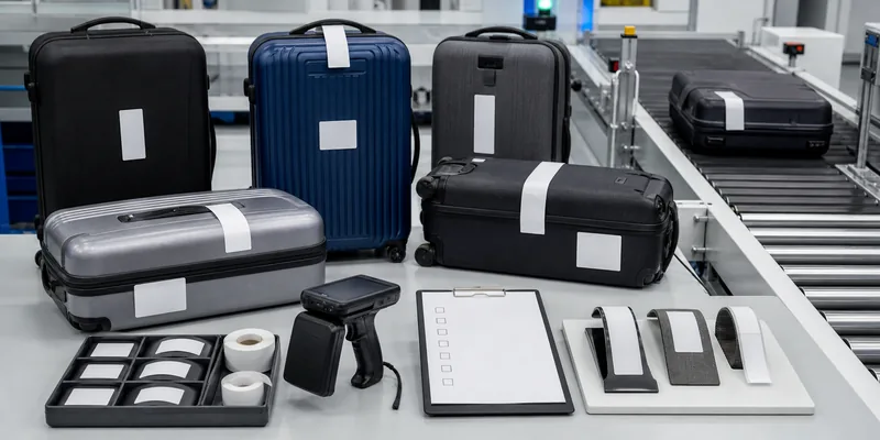 RFID baggage label formats with inlay and reusable luggage tag samples