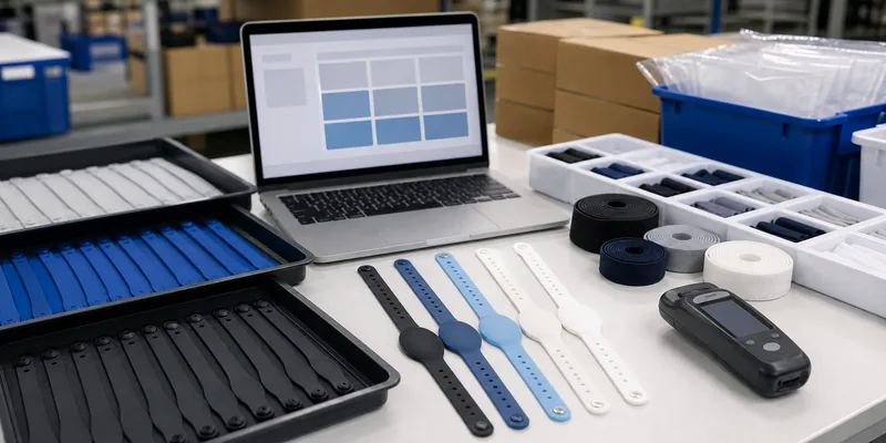 RFID baggage tag sample testing setup with suitcases and reader