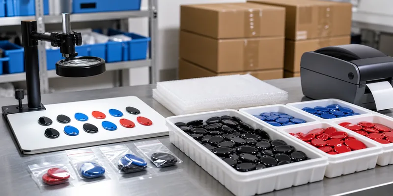 Bulk RFID epoxy tags prepared for quality control packing and shipment