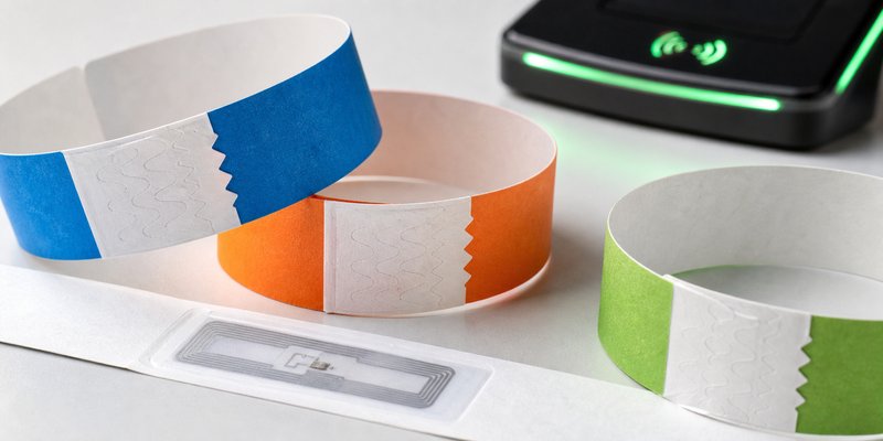 Close-up of RFID paper wristband closure and embedded chip area