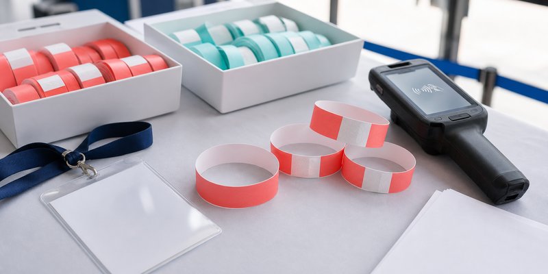 RFID paper wristband sample testing setup with handheld reader