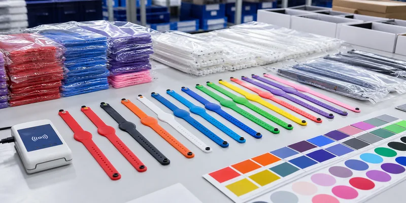 Bulk RFID PVC wristbands prepared for QC and packaging