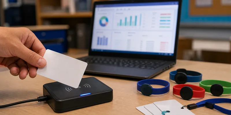 RFID attendance card testing with a desktop reader before school rollout