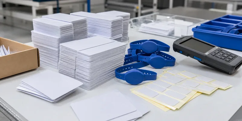 RFID school credential samples prepared for encoding and quality control