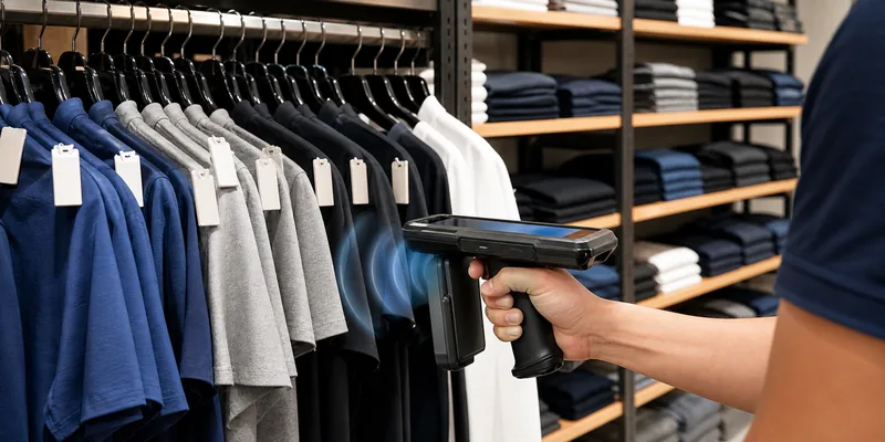 RFID retail inventory scanning with tagged apparel