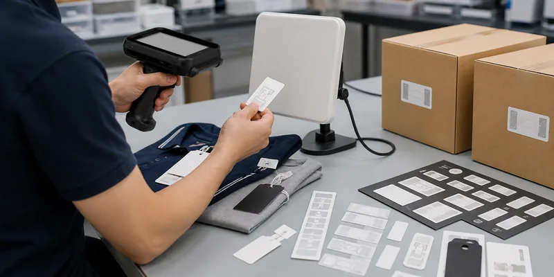 Testing UHF RFID label samples with a handheld reader before bulk order